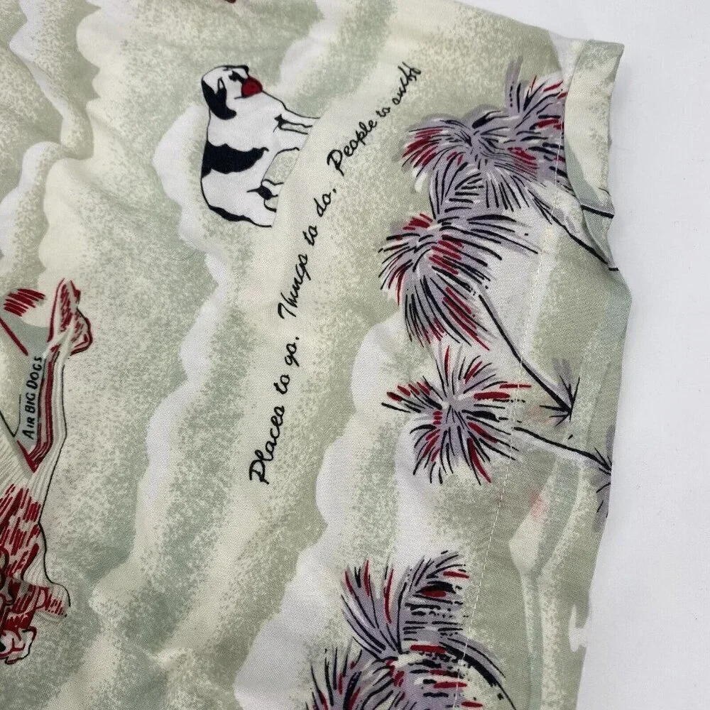 Big Dogs Hawaiian Shirt Mens Large Button Up Tropical Palm Trees Vintage USA